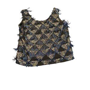 Vintage Sequin & Beaded Sleeveless Top By Eagle Size 20 Black‎ Wool Angora
